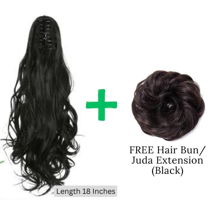 18 Inch Ponytail Hair Extension + FREE Hair Bun (Juda) Extension