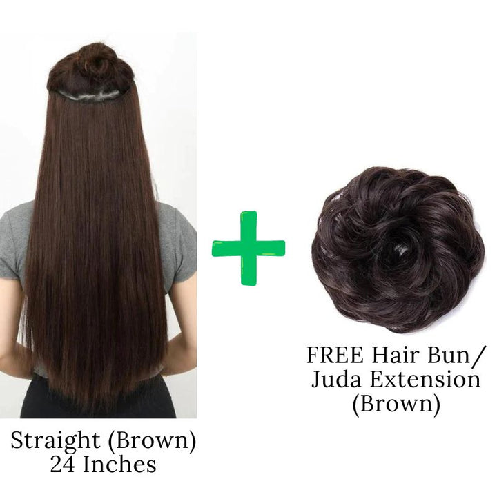 24 Inches" Clip In Hair Extensions + FREE Hair Bun (Juda) Extension